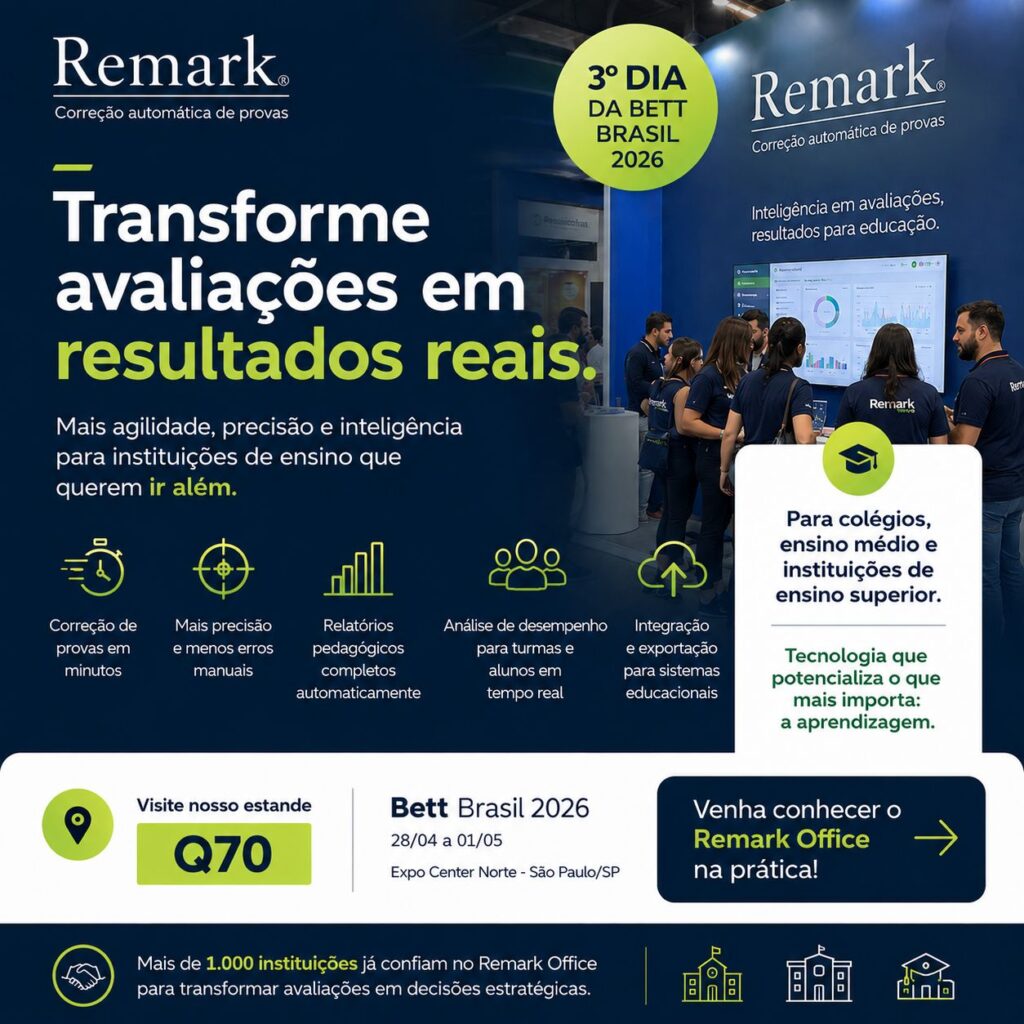 Equipe do Remark Office apresentando solução de correção automática de provas durante a Bett Brasil 2026.