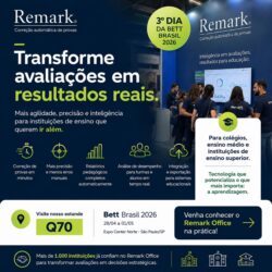 Equipe do Remark Office apresentando solução de correção automática de provas durante a Bett Brasil 2026.