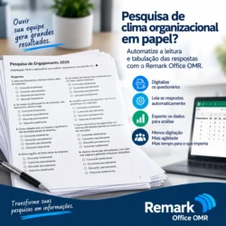 Pesquisa de clima organizacional e engajamento em papel com leitura automática de questionários e tabulação de respostas pelo Remark Office OMR.