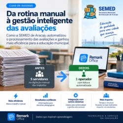 Caso de sucesso da SEMED de Aracaju com Remark Office: automação de avaliações escolares e redução de cinco servidores para um operador.